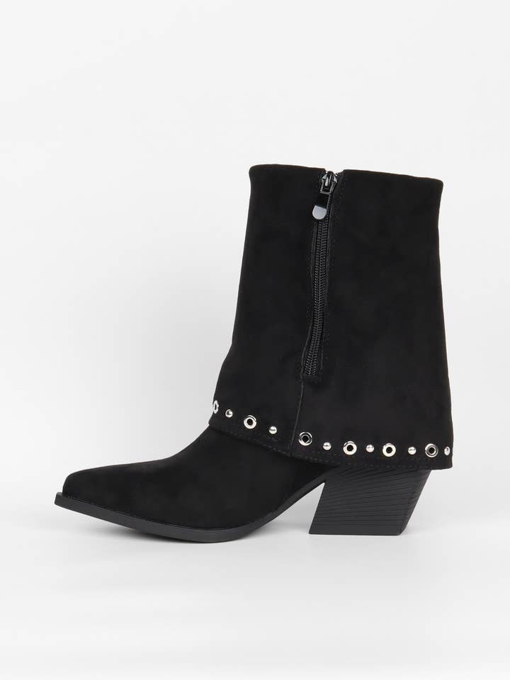 La Bottine Souriante - Wholesale Cowboy Boots - Women's - Western Ankle Boots with Studs – Block Heel and Suedette5