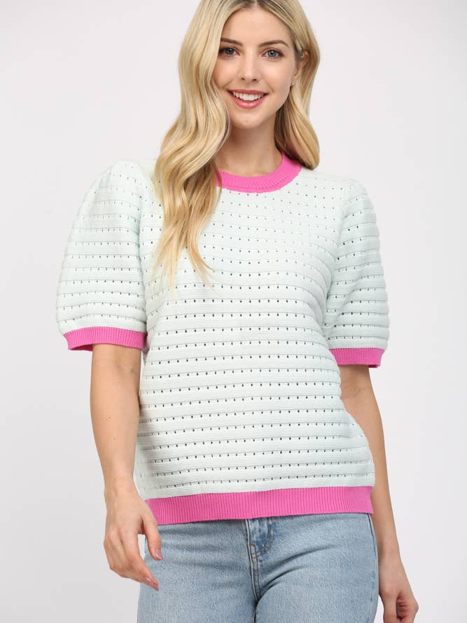 PUFFÆRMET KORT SWEATERTOP MED KONTRASTBÅND FW15552 for engroshandel hos FATE