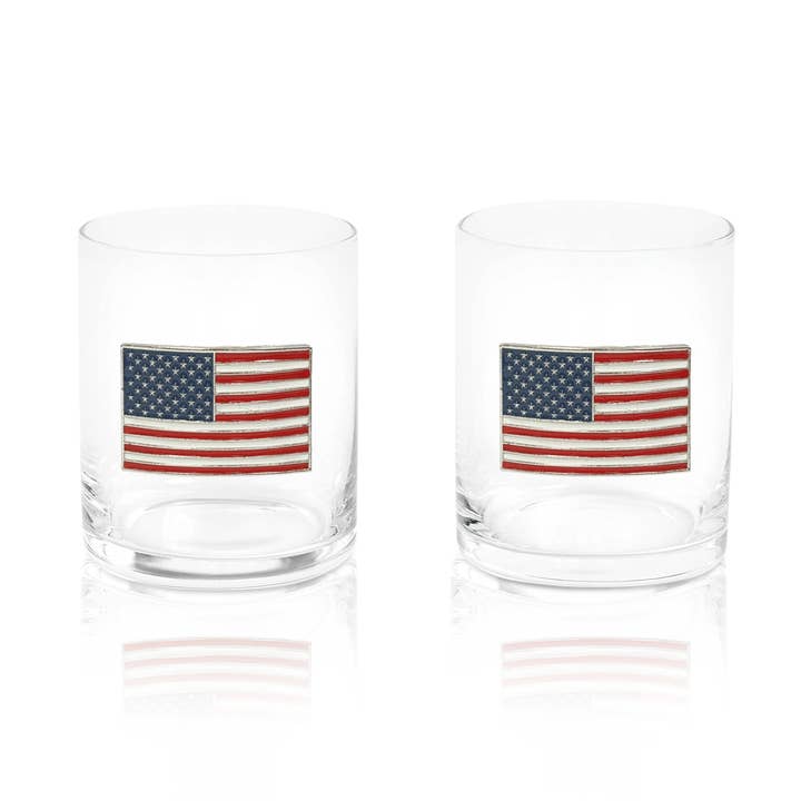 USA Flag Whiskey Glasses for wholesale by Jersey Art Glass