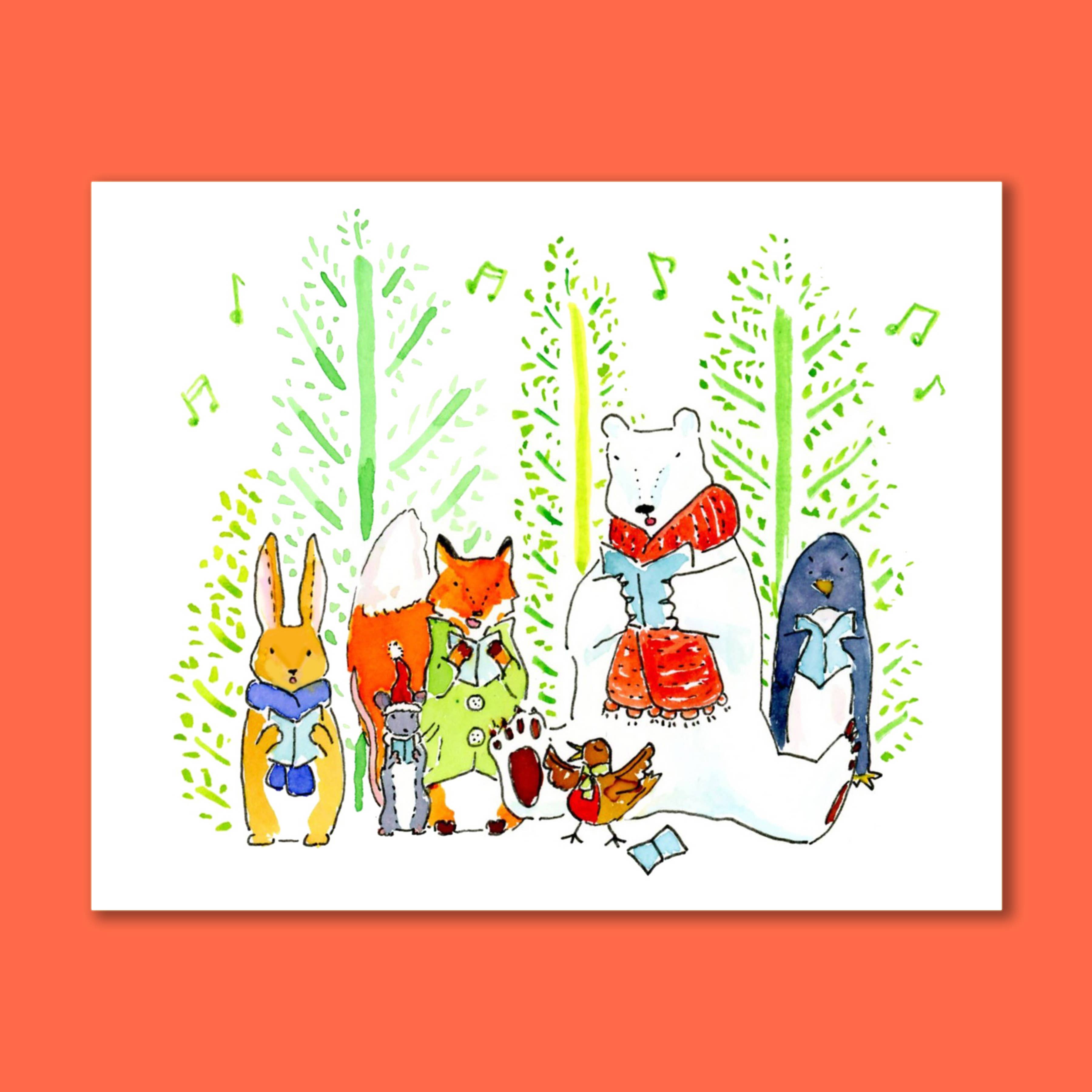 SquidCat, Ink - Wholesale Art Print - Christmas Carolers Art Print1