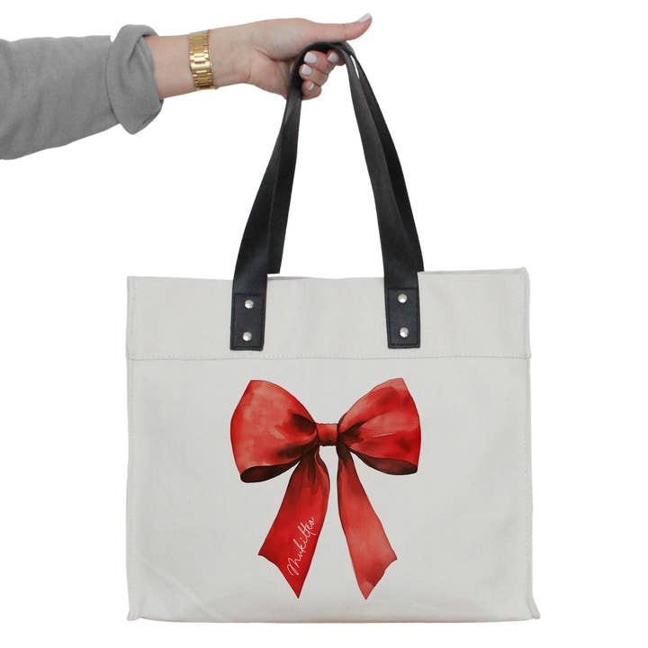 Custom City Bow Market Tote for wholesale by Porter Lane Home