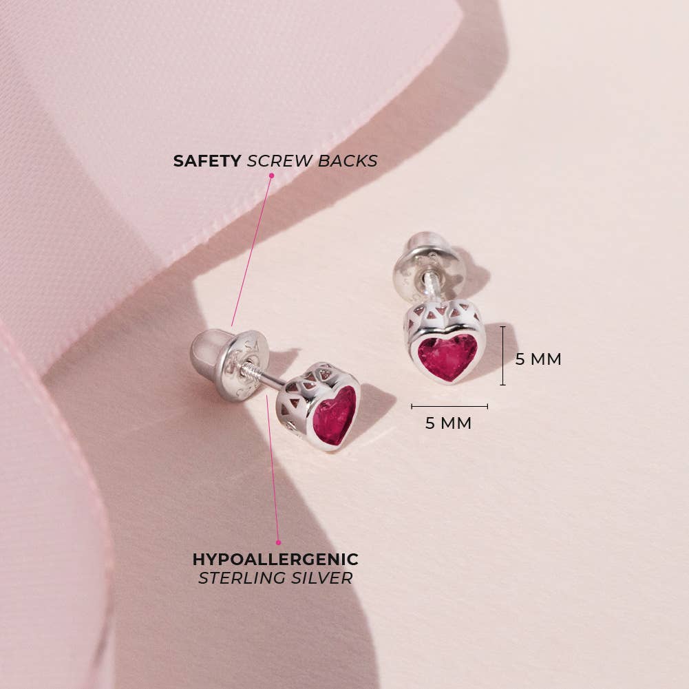 In Season Jewelry - Wholesale Earrings - Kids - CZ Birthstone Heart Toddler Kids Earrings - Sterling Silver59