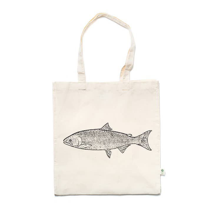Chinook Salmon Hand Screen Printed Organic Cotton Tote Bag for wholesale by Our Wild Puget Sound