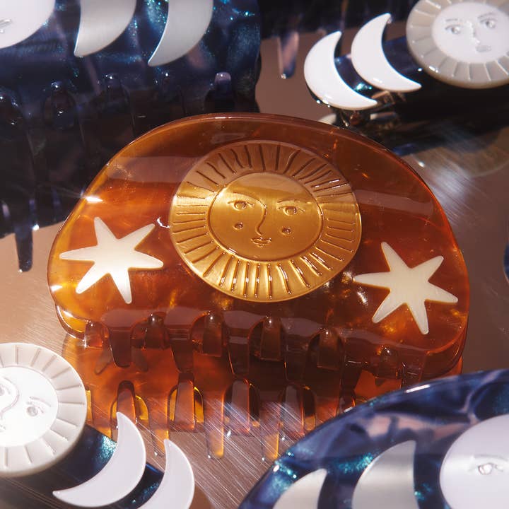 WINONA IRENE - Wholesale Hair Clip - Women's - Hemera Golden Astrology Sun and Stars Shimmer Hair Claw