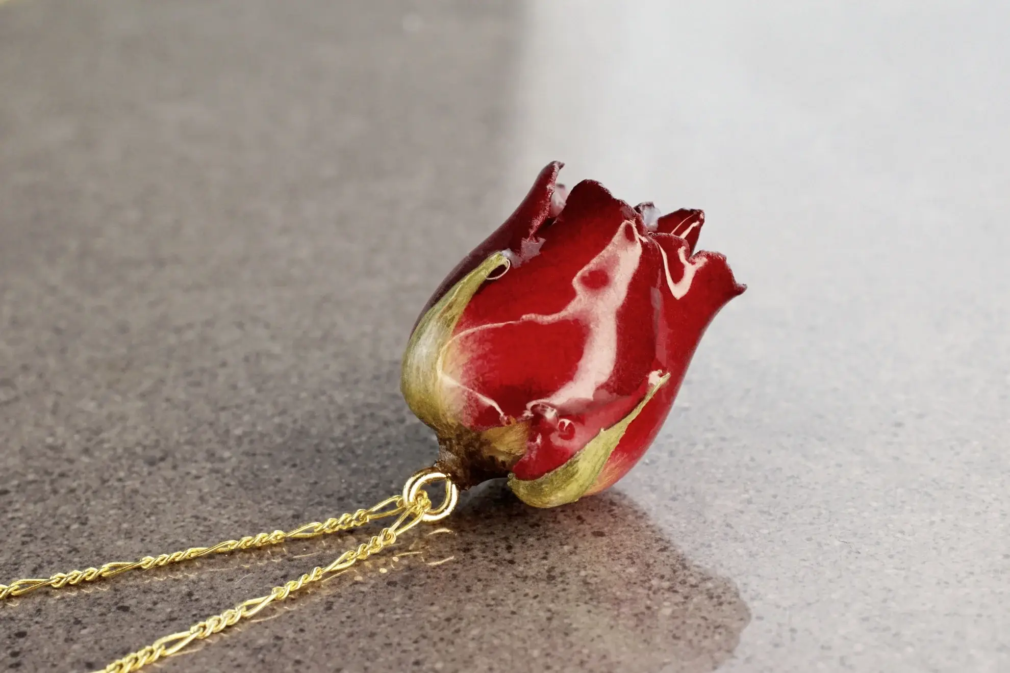 MadamLili - Vente Colliers à pendentif - Chaîne en argent sterling 925 plaqué or « vraie rose rouge »7