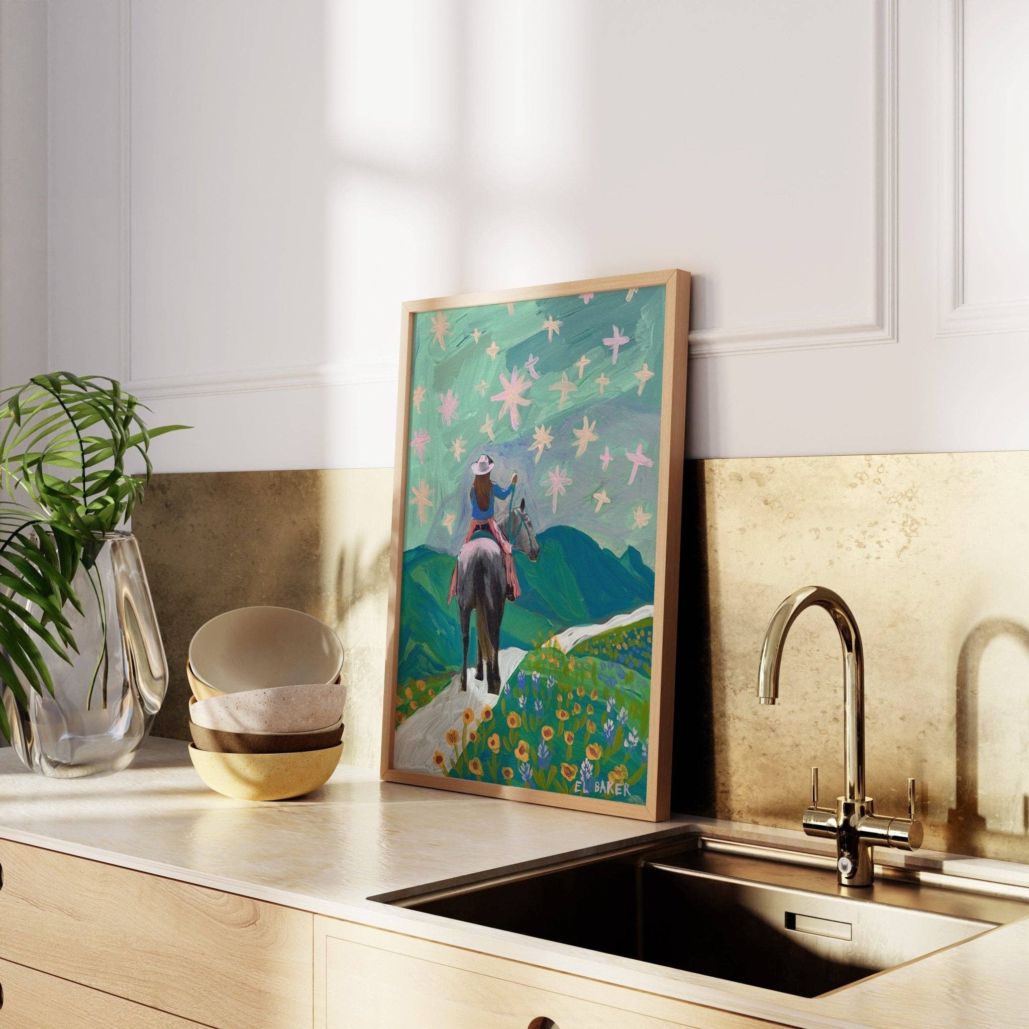 El Baker Art - Wholesale Art Print - Texas Wildflowers Cowgirl Art Print4