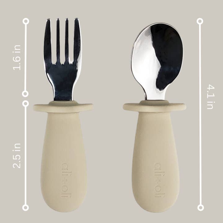 Ali+Oli - Wholesale Flatware Set - Kids & Baby - Ali+Oli Spoon & Fork Learning Set for Toddlers (Khaki) 6m+6