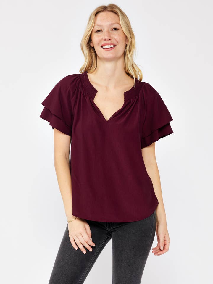 Double Sleeve Split Neck Top for wholesale by Lovestitch