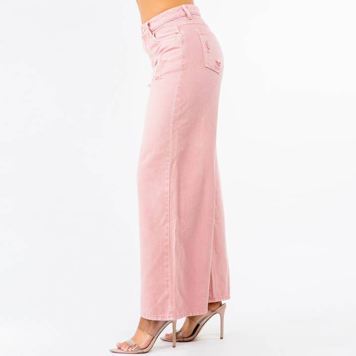 American Bazi - Venta al por mayor Vaqueros - Mujer - PANTALONES ANCHOS DESGASTADOS DE CINTURA ALTA - RJH303111