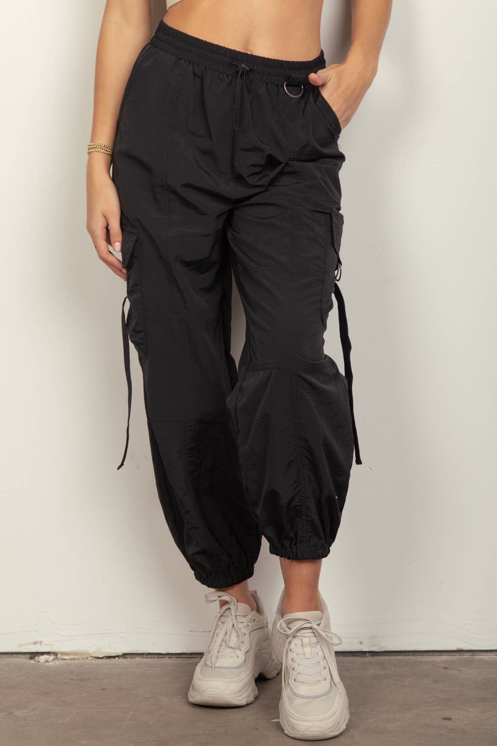 VERY J – Calças - Mulher por atacado – NP70377-Calças Cargo de Tecido Sólido de Cintura Elástica13