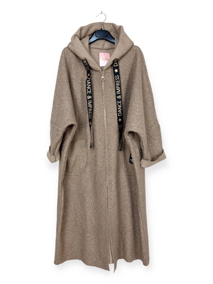 Lucky Nana - Wholesale Coat - Women's - AH 22158 - Long Coat in Bouclé Fabric22