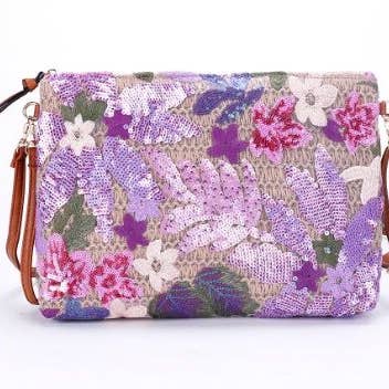 PEACH ACCESSORIES - Wholesale Clutch Bag - Women's - Large Floral Embroidered Straw Clutch Bag A1915