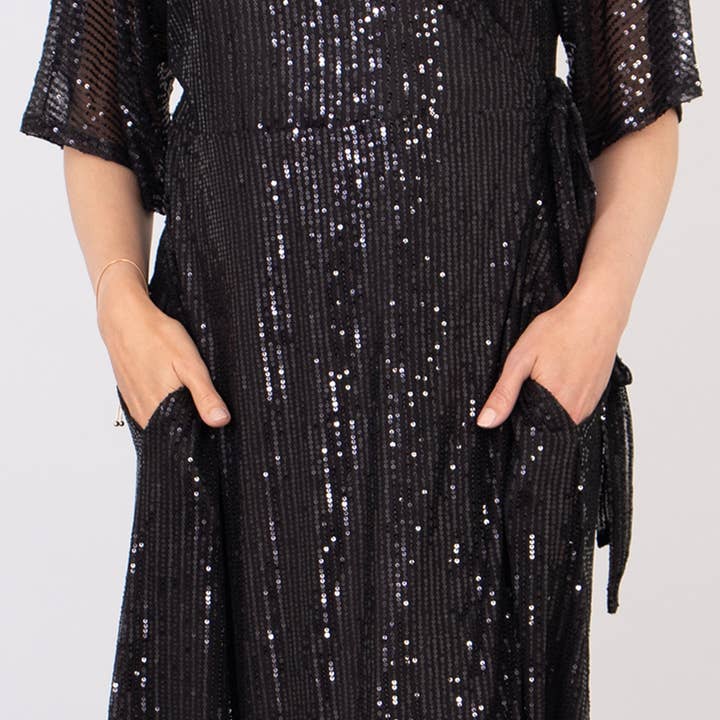 Sarta - Wholesale Dress - Women's - Liv Wrap Dress - Black, Sequin