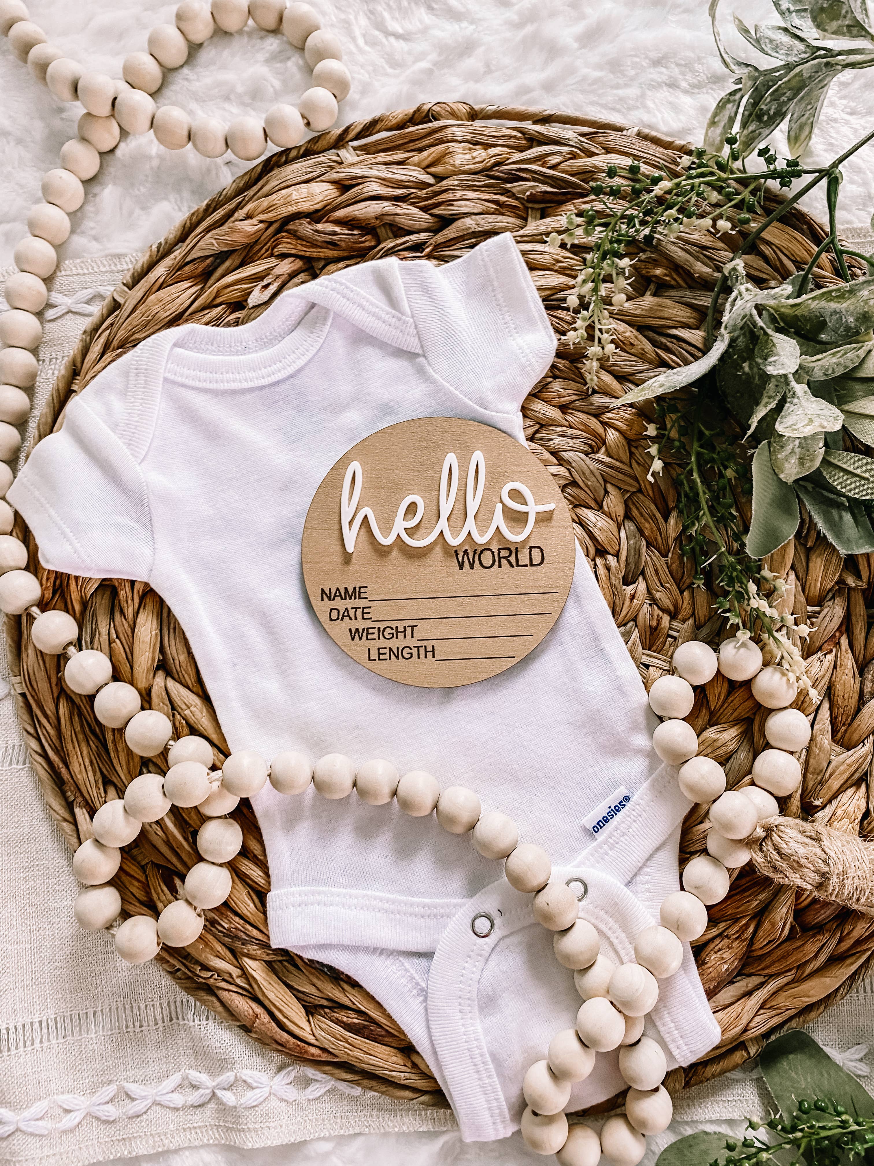 Claire and Bella - Wholesale Milestone Art/Keepsake - Kids & Baby - Hello World Birth Stat Announcement Wood Disc - Layered 3D0
