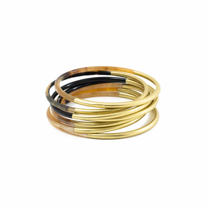 Sunshine Tienda - Wholesale Bangle Bracelet - Shiny Gold Horn Bangle Set2