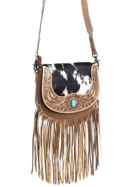 Verktygsutsmyckad turkos stenfrans crossbody-väska för wholesale av Ganges Grain Inc