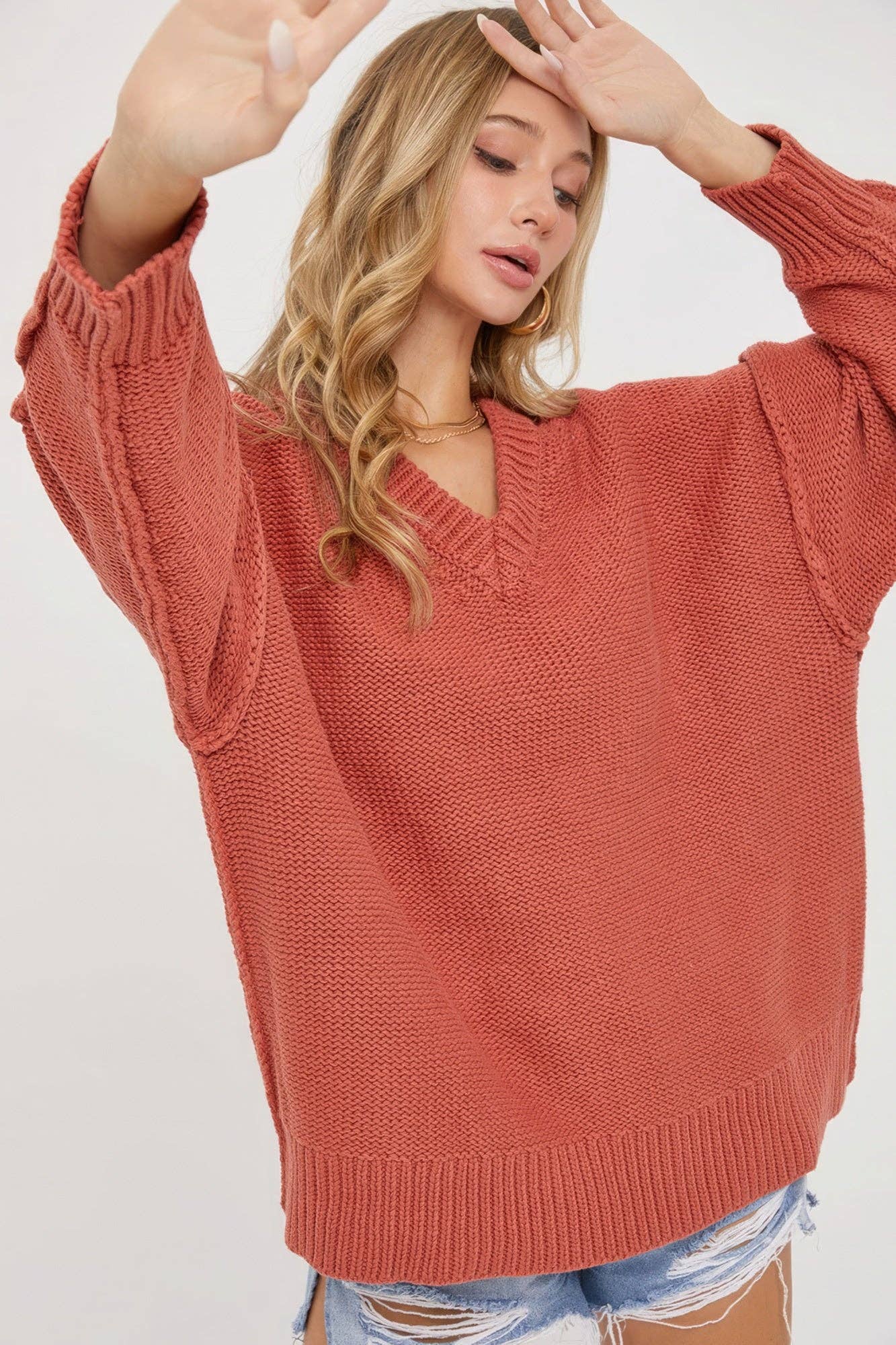CC Wholesale Clothing - Wholesale Knit Sweater - Women's - V Neck Oversized Sweater1
