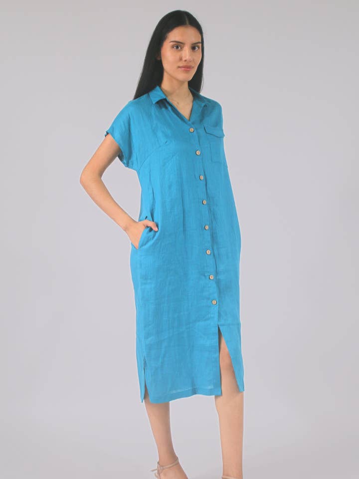 Clark 100% Linen Button Up Midi Dress for wholesale by All Bodies