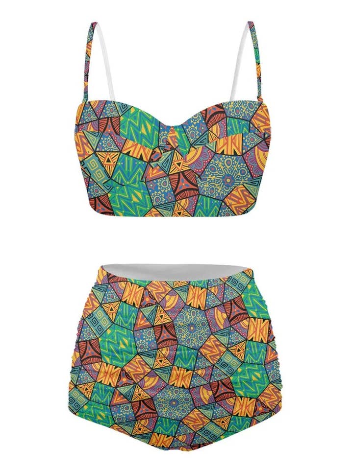 Afrikanischer Print 2-teiliges Badeanzug | Ankara Print Bikini-Set | Tribal Beachwear-Set - Kika für den Großhandel von CUMO London