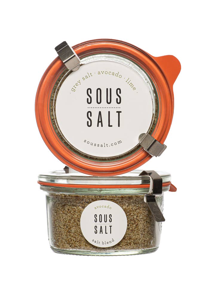 Grey Salt Avocado and Lime Glass Jar for wholesale by Sous Salt