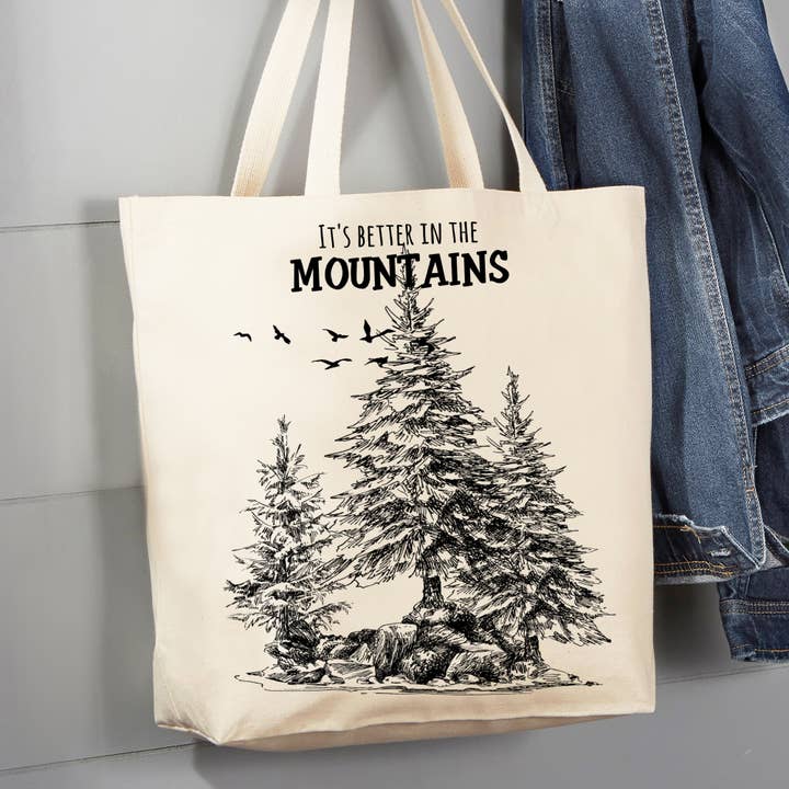 Its Better in the Mountains Camping 12 oz Canvas Tote Bag for wholesale by Avery Lane Gifts