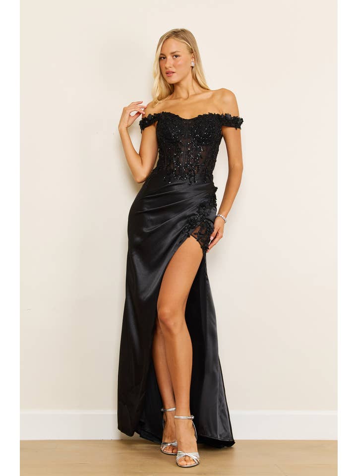 Kos Couture - Wholesale Gown - Women's - Fitted Corset Off-Shoulder Formal Prom Gown