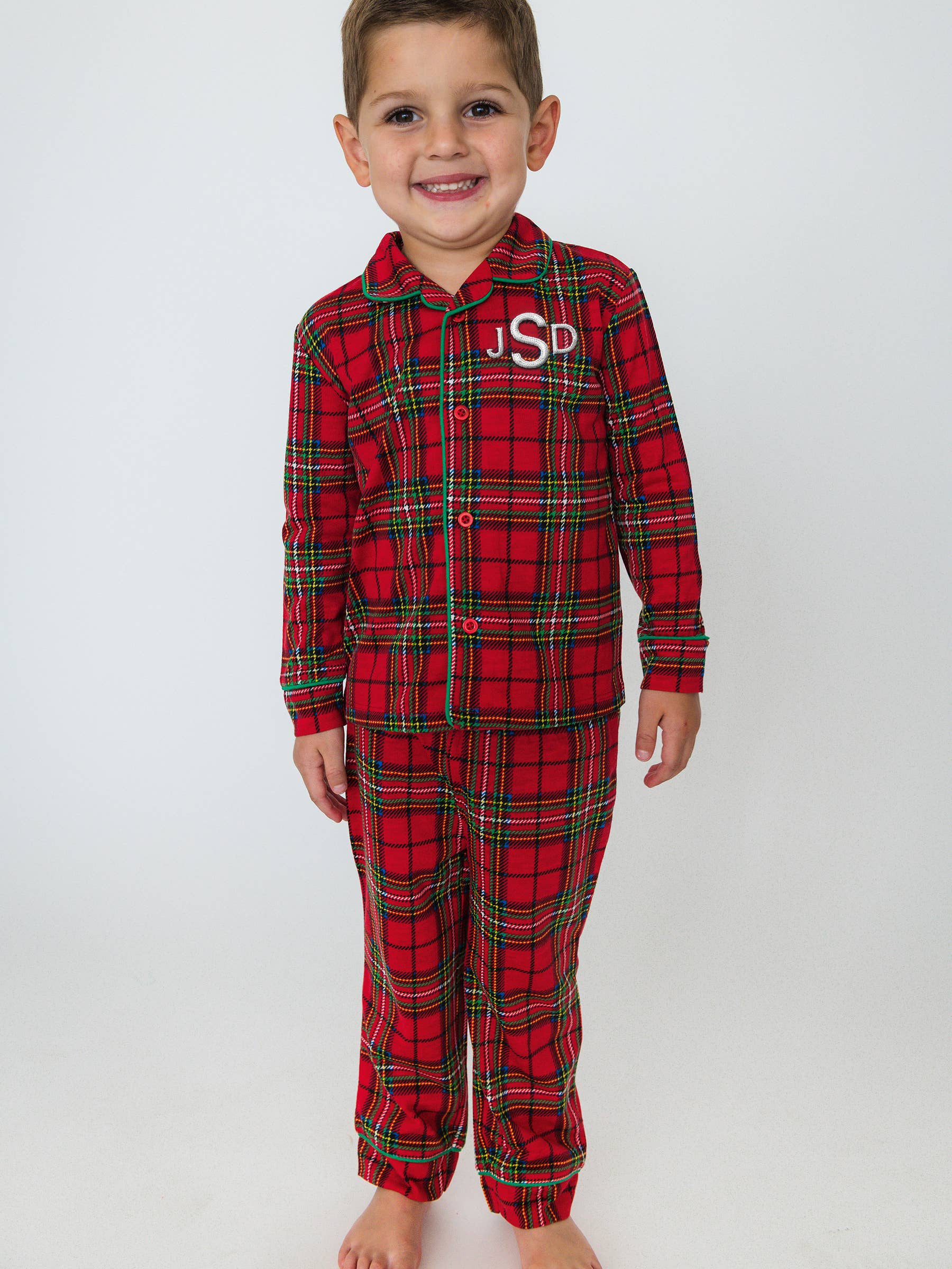 Rood SoftSnooze™ Jongens Rode Nicholas Ruitjes Lange Mouwen Knoopsluiting Pyjama Set voor groothandel op Faire3