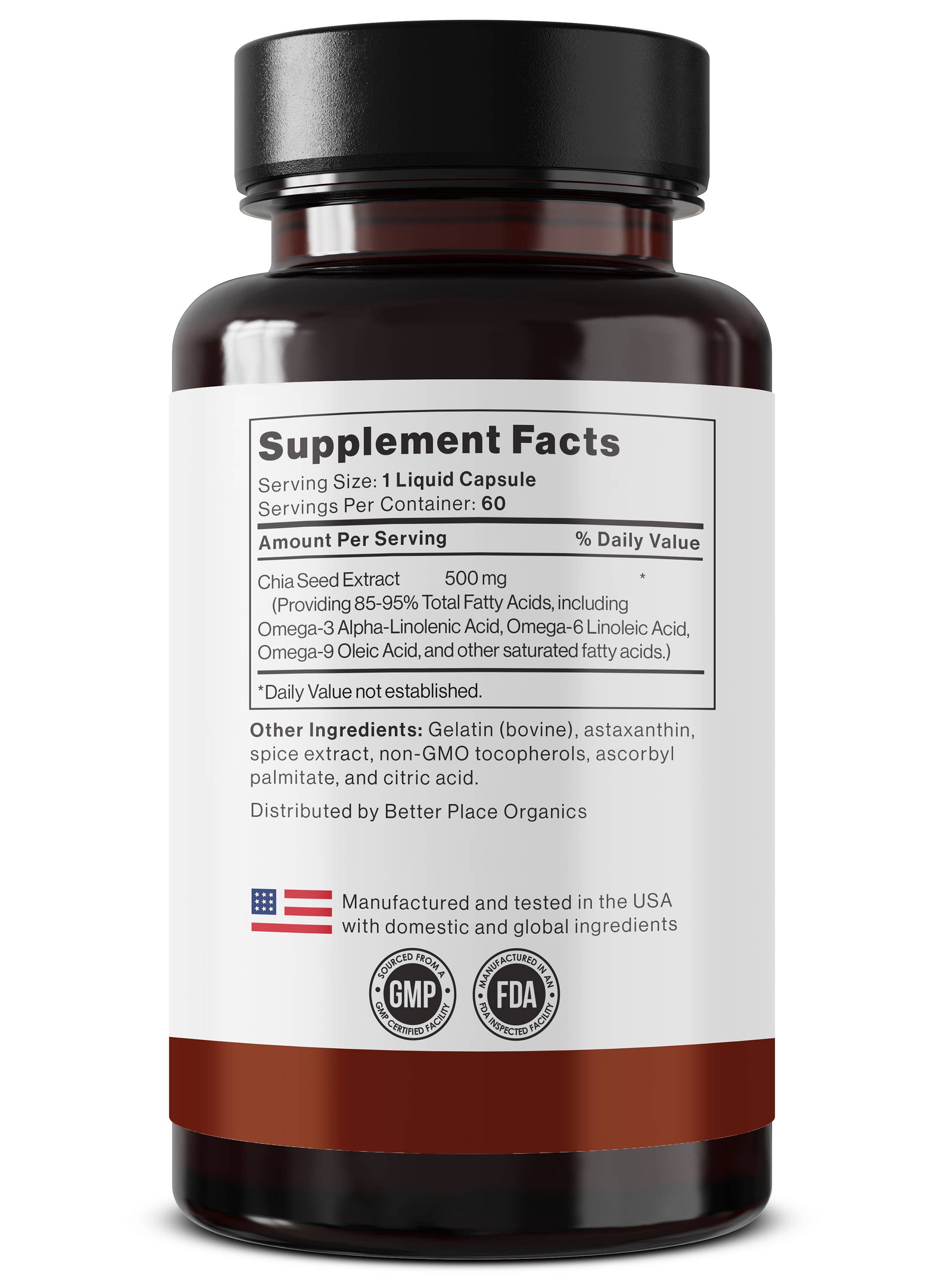 Better Place Brands - Wholesale Oral Supplement/Vitamin - Chia Seed Oil Capsules – 500mg Omega 3-6-9, 60 ct2