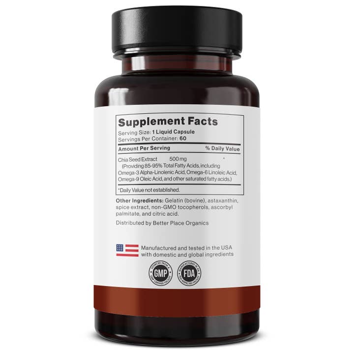Better Place Brands - Wholesale Oral Supplement/Vitamin - Chia Seed Oil Capsules – 500mg Omega 3-6-9, 60 ct2