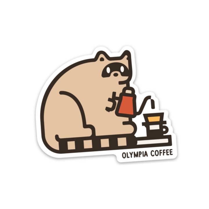Roastey Raccoon Sticker for wholesale by Olympia Coffee