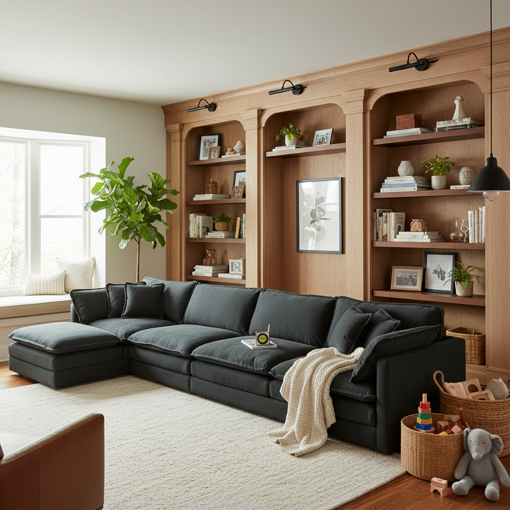 HOMYCASA DESIGN INC - Vente Canapés - Canapé d'angle modulaire en chenille rembourrée Fremont 147" en forme de L avec ottomane4