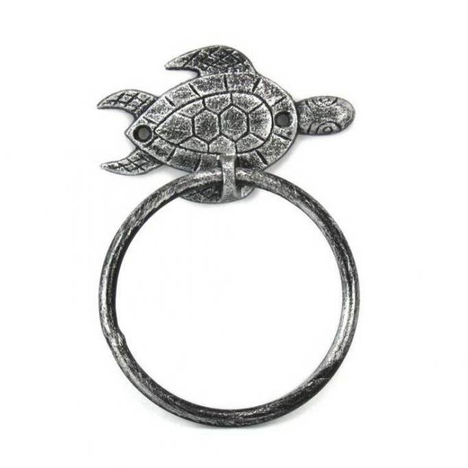 Toallero de tortuga marina de hierro fundido plateado antiguo de 7 pulgadas para venta al por mayor de Hampton Ironworks