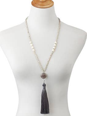 Necklace, Gray Bead Tassel Item # 83505 for wholesale by Napco