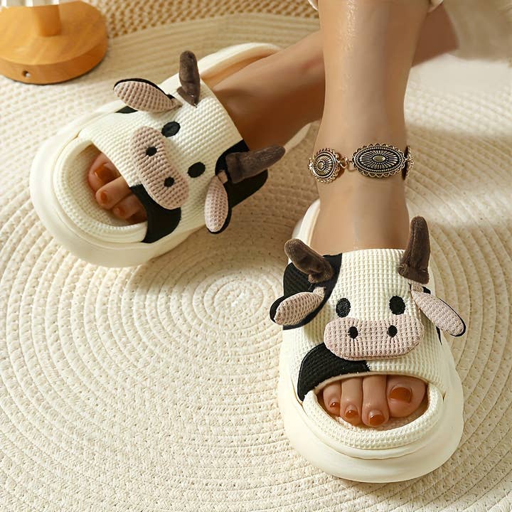 Print The Dream - Wholesale Slippers – Women's - Cozy Cartoon Cow Slippers NonSlip Plush Indoor Slides2