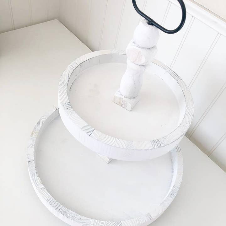 Foundations Decor - Wholesale Decorative Tray - Foundations Decor Tiered Tray - Distressed White Round 15"