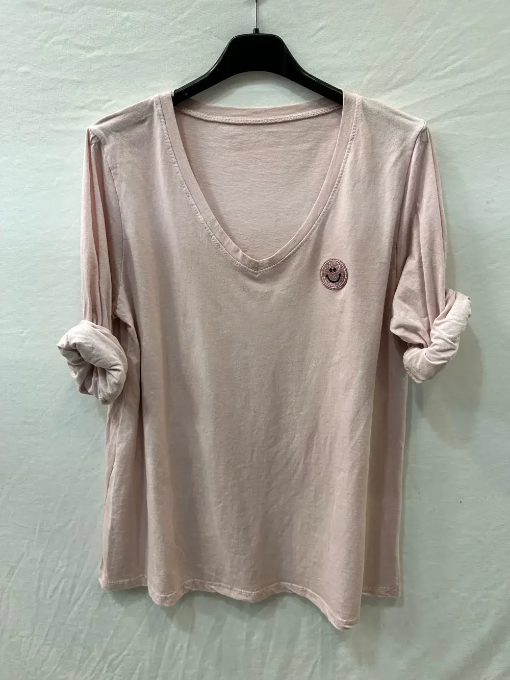 Mimi & Gogo - Vendita all'ingrosso Maglietta - Donna - T-shirt con smiley di paillettes, taglia unica 36-423