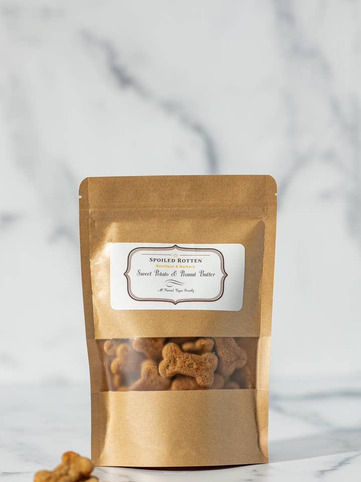Sweet Potato & Peanut Butter Dog Treats for wholesale by Spoiled Rotten Boutique & Barkery