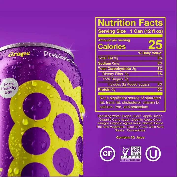 Echo Sales Canada - Wholesale Soda/Carbonated Drink - POPPI Sparkling Prebiotic Grape Soda, case 12ct