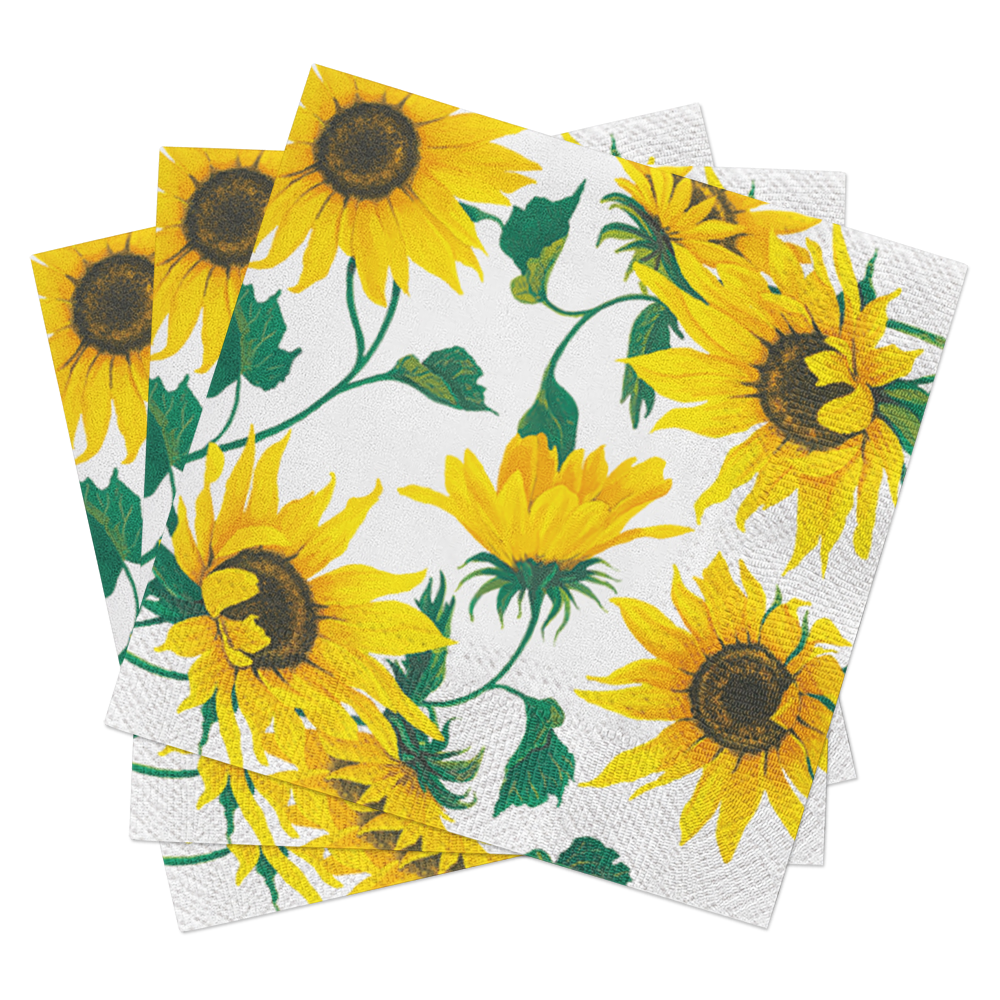 European Excellency – Guardanapo descartável por atacado – Girassóis em guardanapos de papel de coquetel branco3