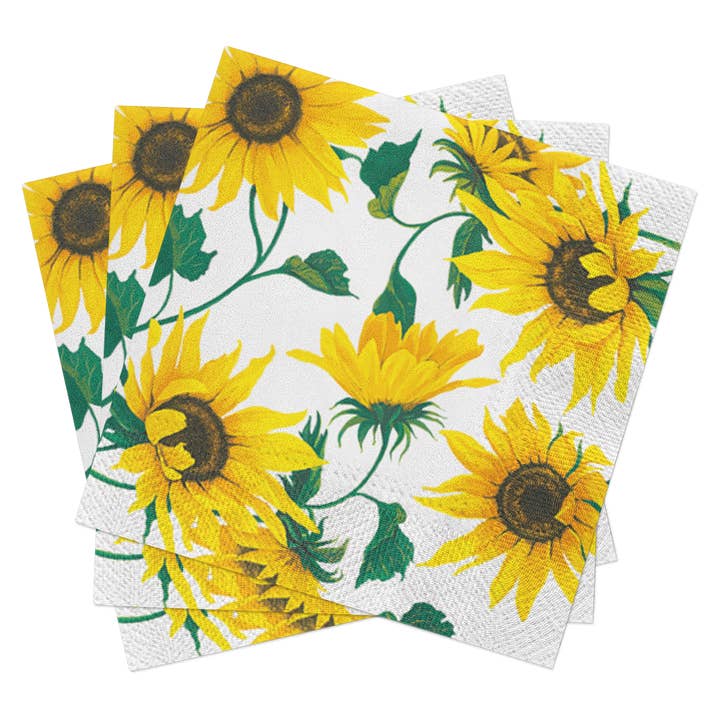 European Excellency - Vente Serviettes jetables - Tournesols sur serviettes en papier cocktail blanc3