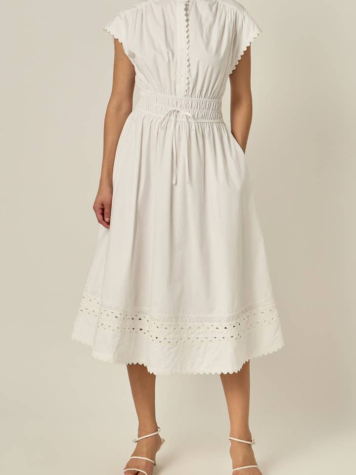 Ric Rac Gedetailleerde Korte Mouw Midi Jurk voor wholesale door English Factory