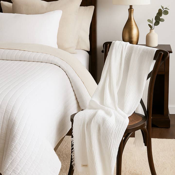 Mama and Tochter - Wholesale Throw Blanket - Organic Cotton Musli 4 Layer Throw Blanket - White