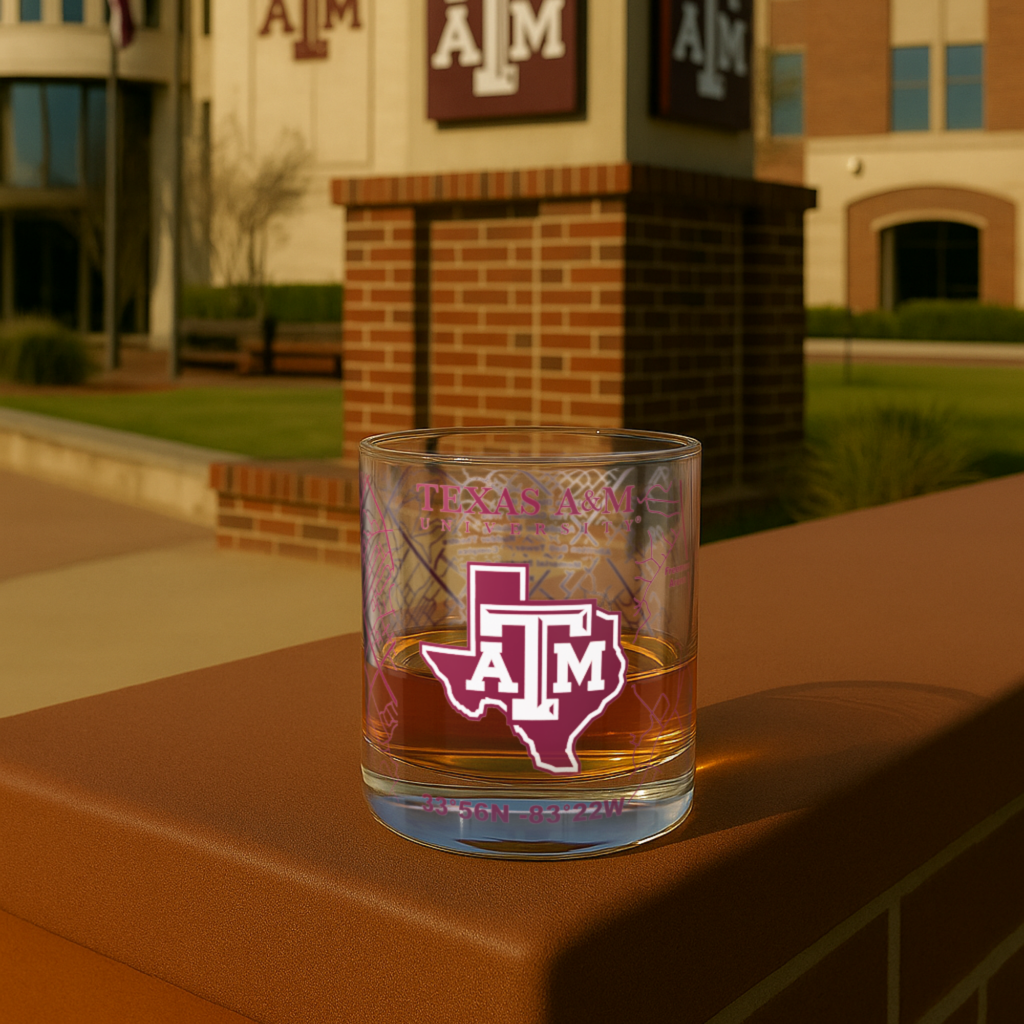 Greenline Goods - Wholesale Cocktail/Liquor Glass - University of Texas A&M Aggies College Whiskey Glasses (Set of 2), 10 oz – Full-Color Logo + Campus Map3