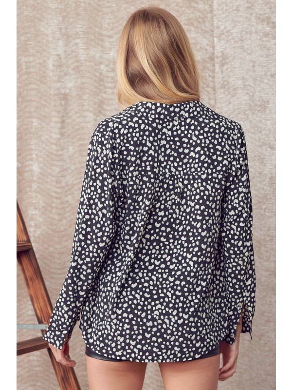 Doe and Rae – Camisa com botões no colarinho – Mulher por atacado – Camisa Botão Leopard Down - 40475T1