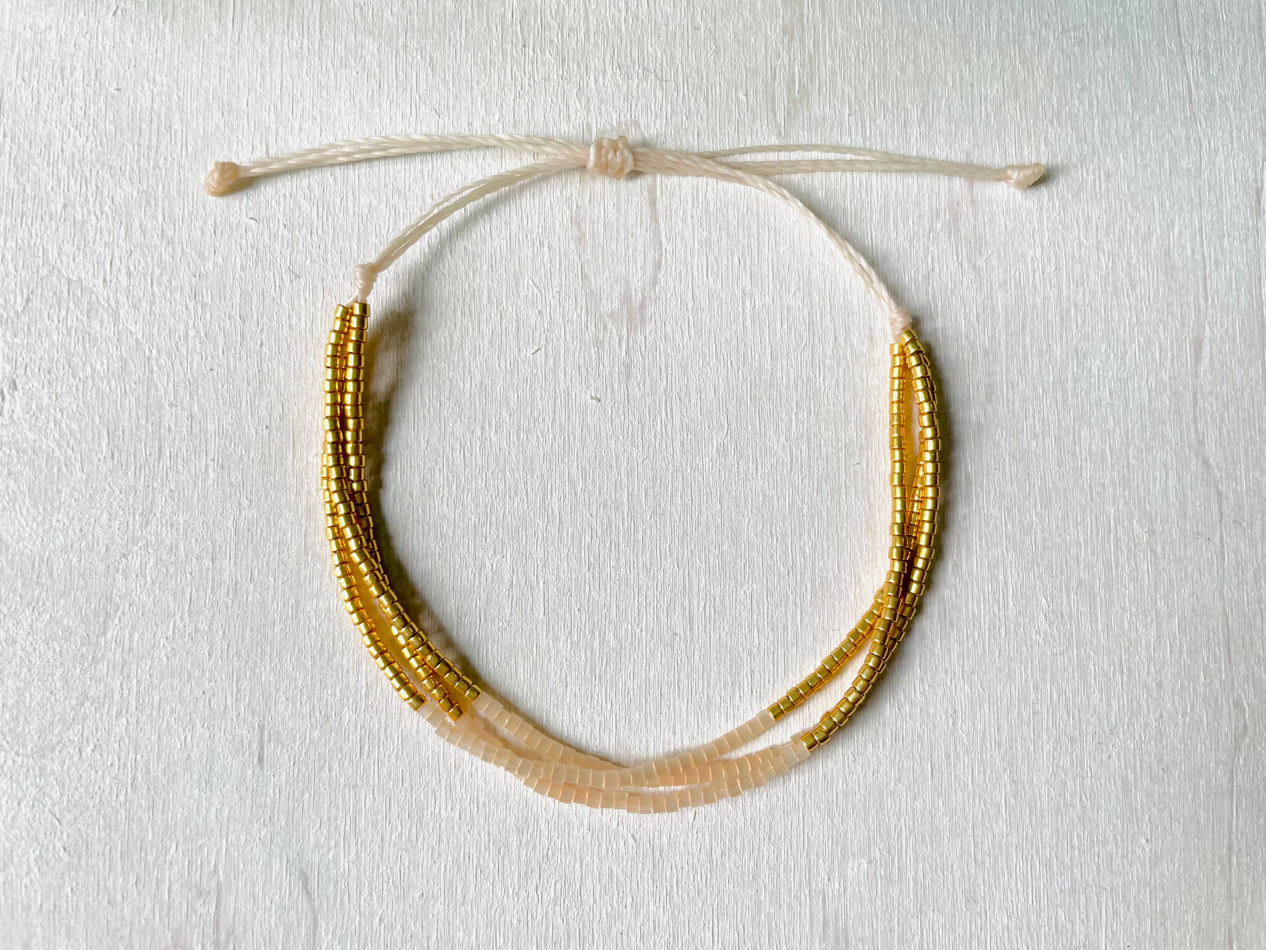 Atelline - Wholesale Beaded Bracelet - Adjustable Miyuki Pearl Bracelet in Waxed Cord, Rocaille1