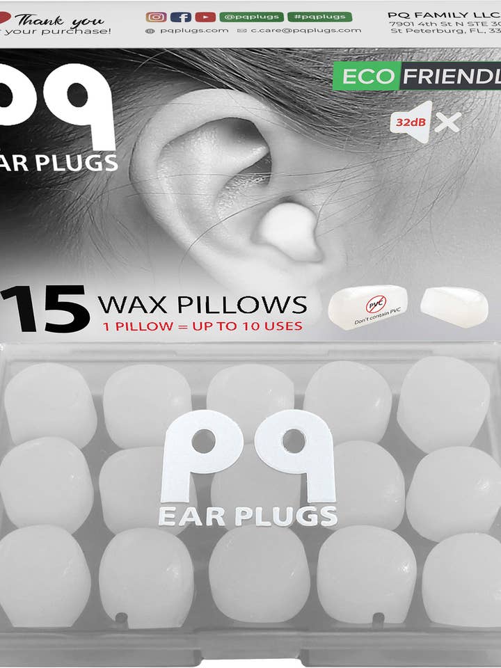 Bouchons d'oreille PQ Wax pour dormir - 15 bouchons d'oreille en cire de silicone pour Sl pour la vente par Peace&Quiet