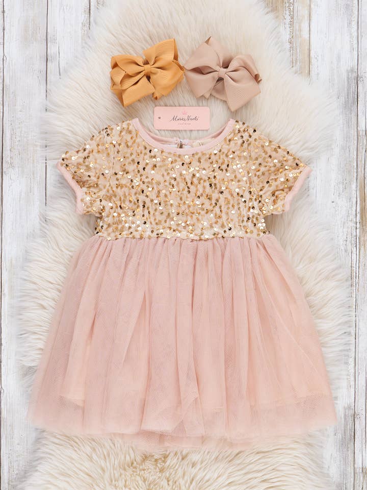 Marie Nicole Clothing - Wholesale Dress - Kids - Champagne Sparkly Tulle Dress