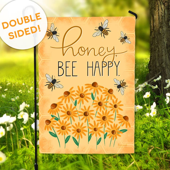 Drapeau de jardin - Honey Bee Happy pour la vente par Hennel Paper Co.