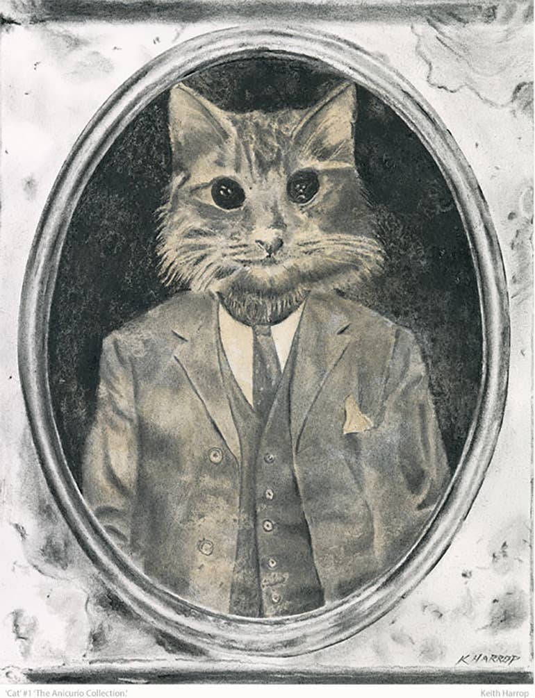 Keith Harrop - Pencil Art - Wholesale Ansichtkaartset - 10 verschillende ansichtkaarten. Set #1 Victoriaanse vintage dierenkunst11