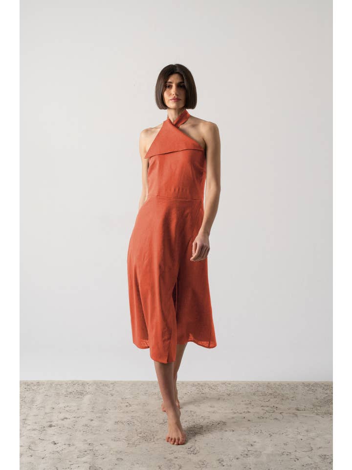 LUXMII - Wholesale Dress – Women's - Oréa Halter Midi Dress Copper